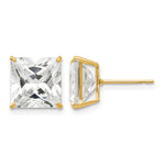 Round CZ Post Earrings - 14k Yellow Gold / Square / 9 mm