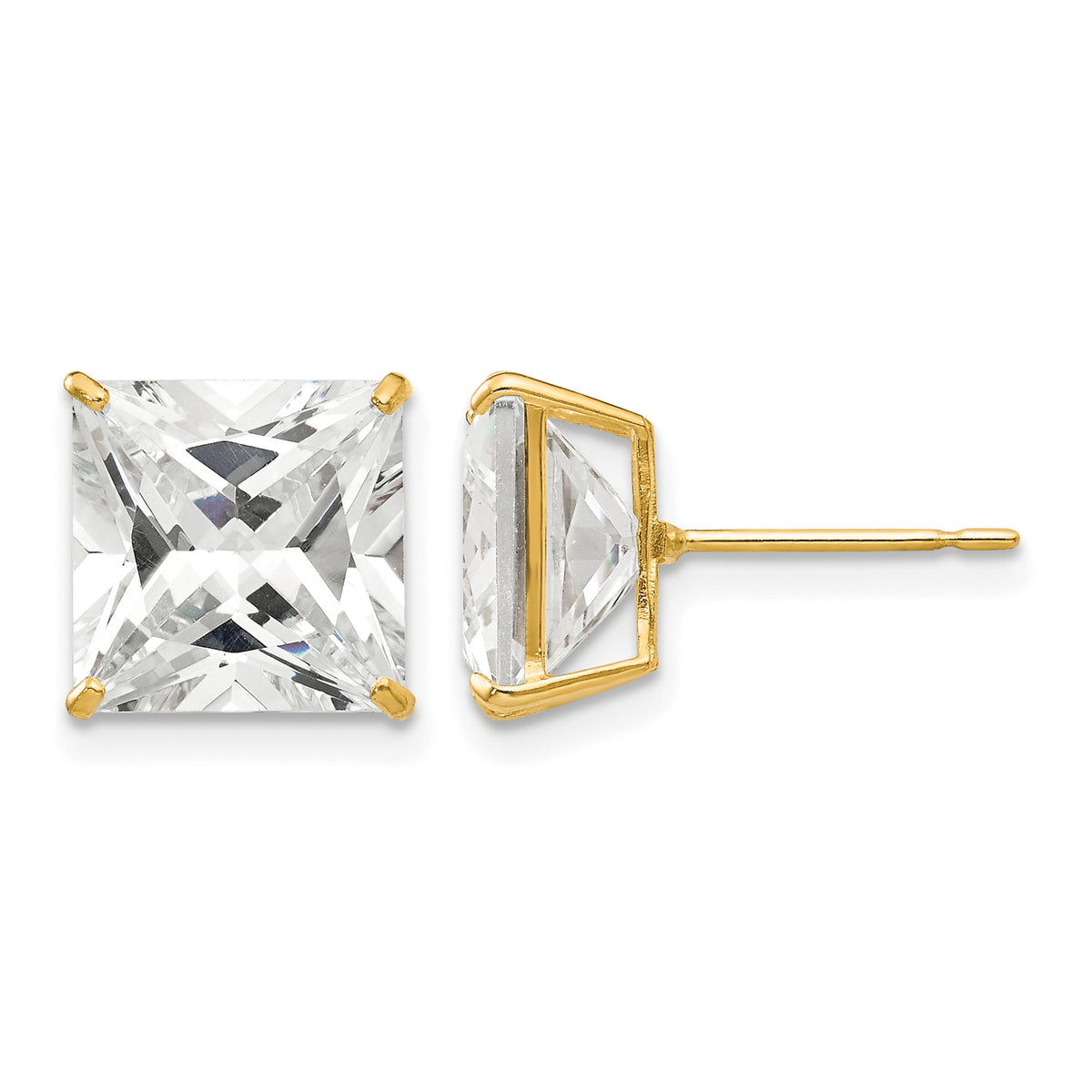 Round CZ Post Earrings - 14k Yellow Gold / Square / 9 mm