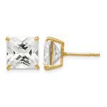 Round CZ Post Earrings - 14k Yellow Gold / Square / 10 mm