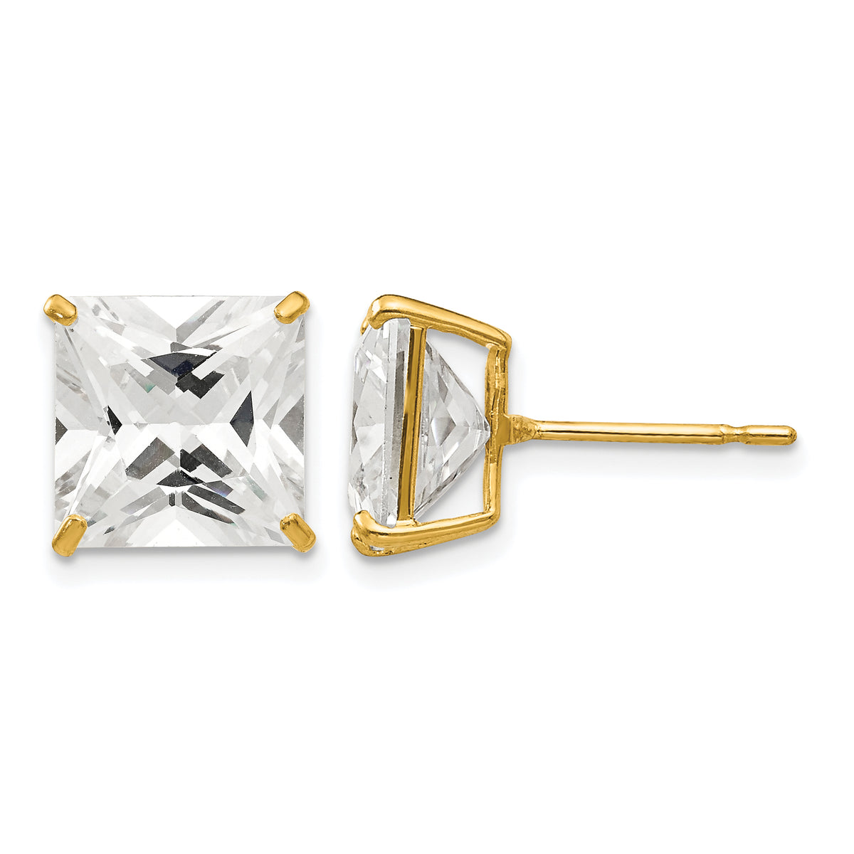 Round CZ Post Earrings - 14k Yellow Gold / Square / 10 mm