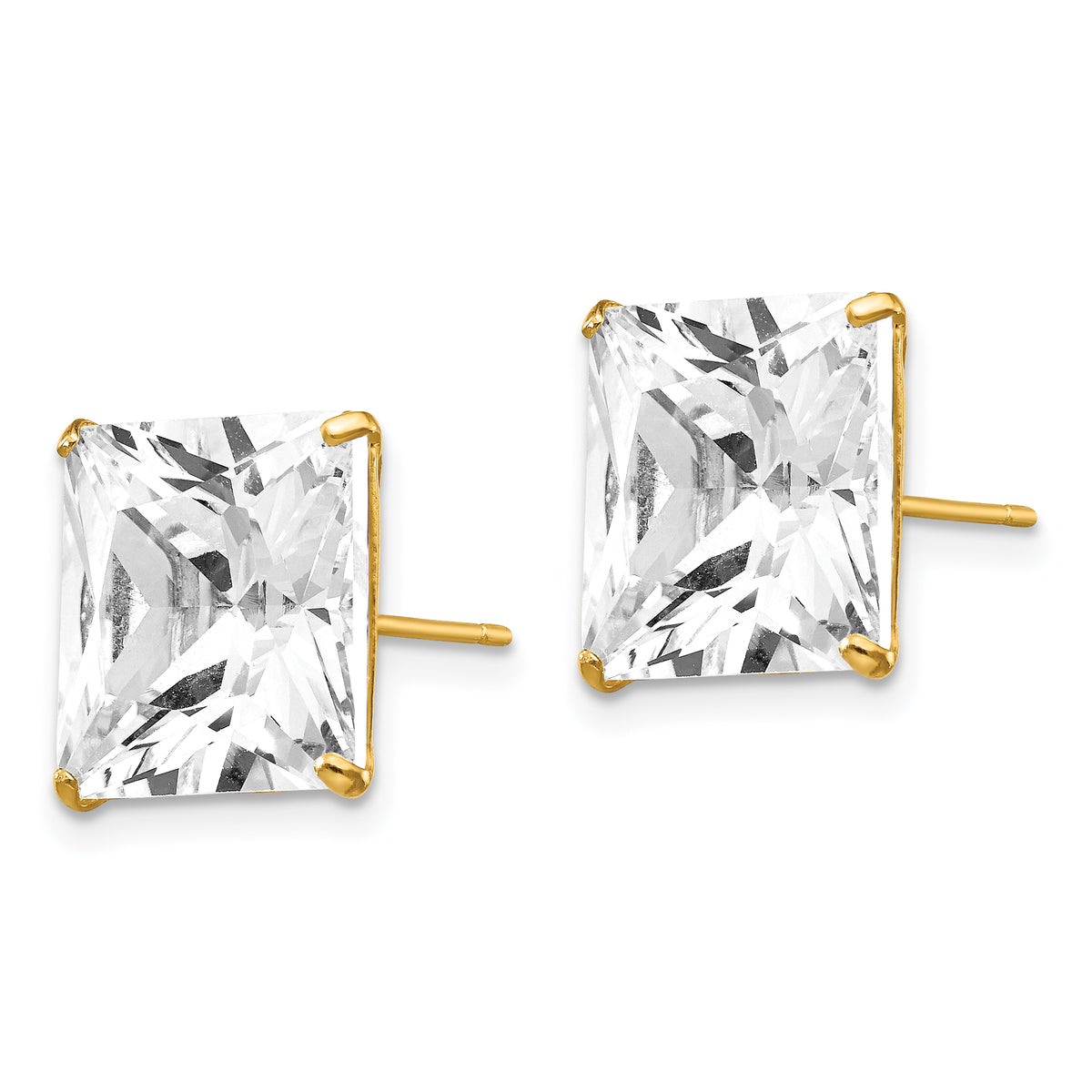 Round CZ Post Earrings - 14k Yellow Gold / Square / 11 mm