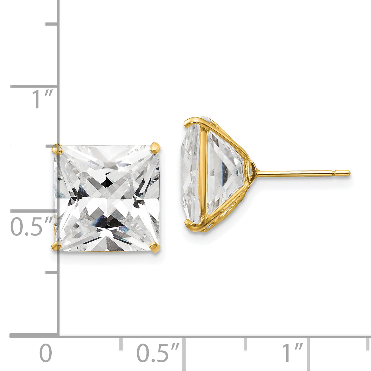 Round CZ Post Earrings - 14k Yellow Gold / Square / 11 mm