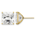Round CZ Post Earrings - 14k Yellow Gold / Square / 11 mm