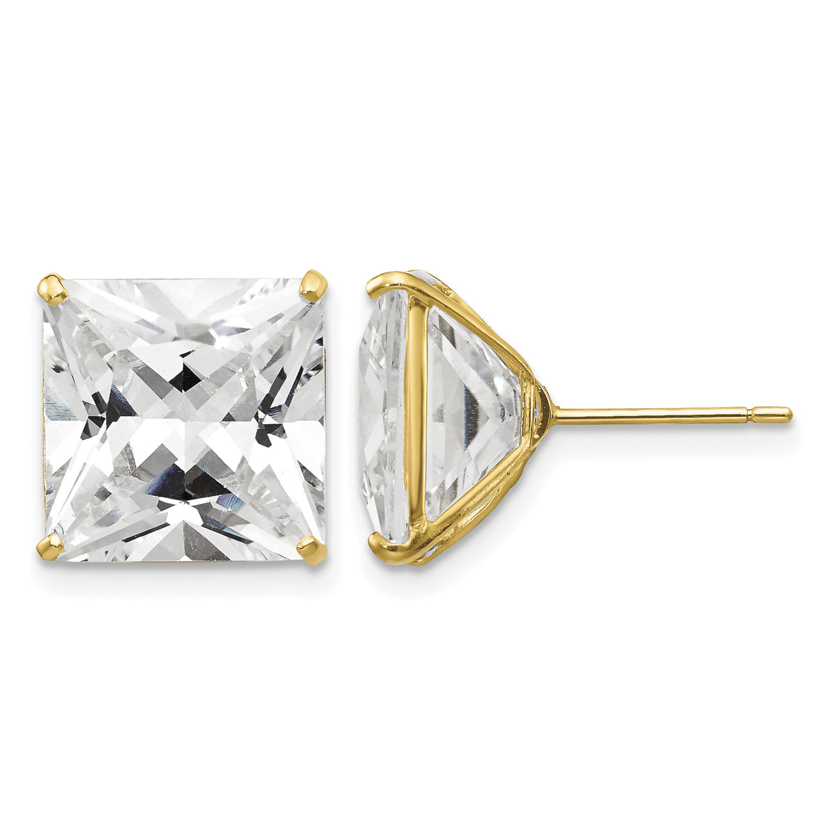 Round CZ Post Earrings - 14k Yellow Gold / Square / 11 mm