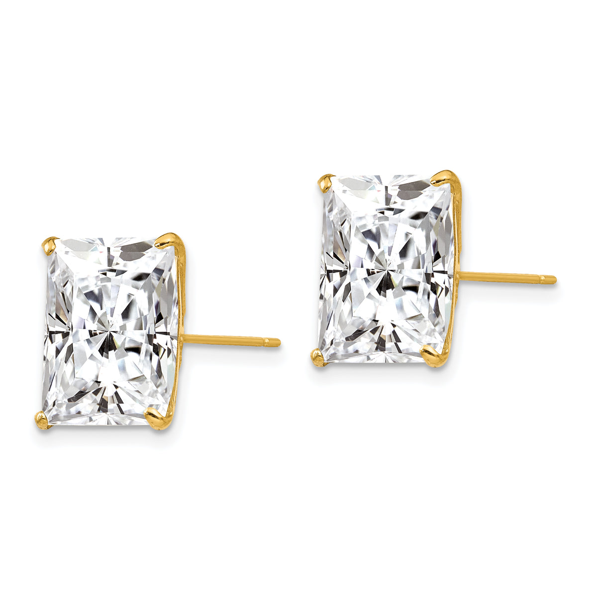 Round CZ Post Earrings - 14k Yellow Gold / Square / 12 mm