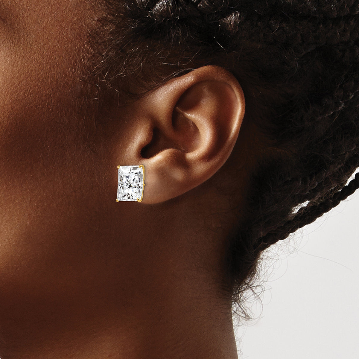 Round CZ Post Earrings - 14k Yellow Gold / Square / 12 mm