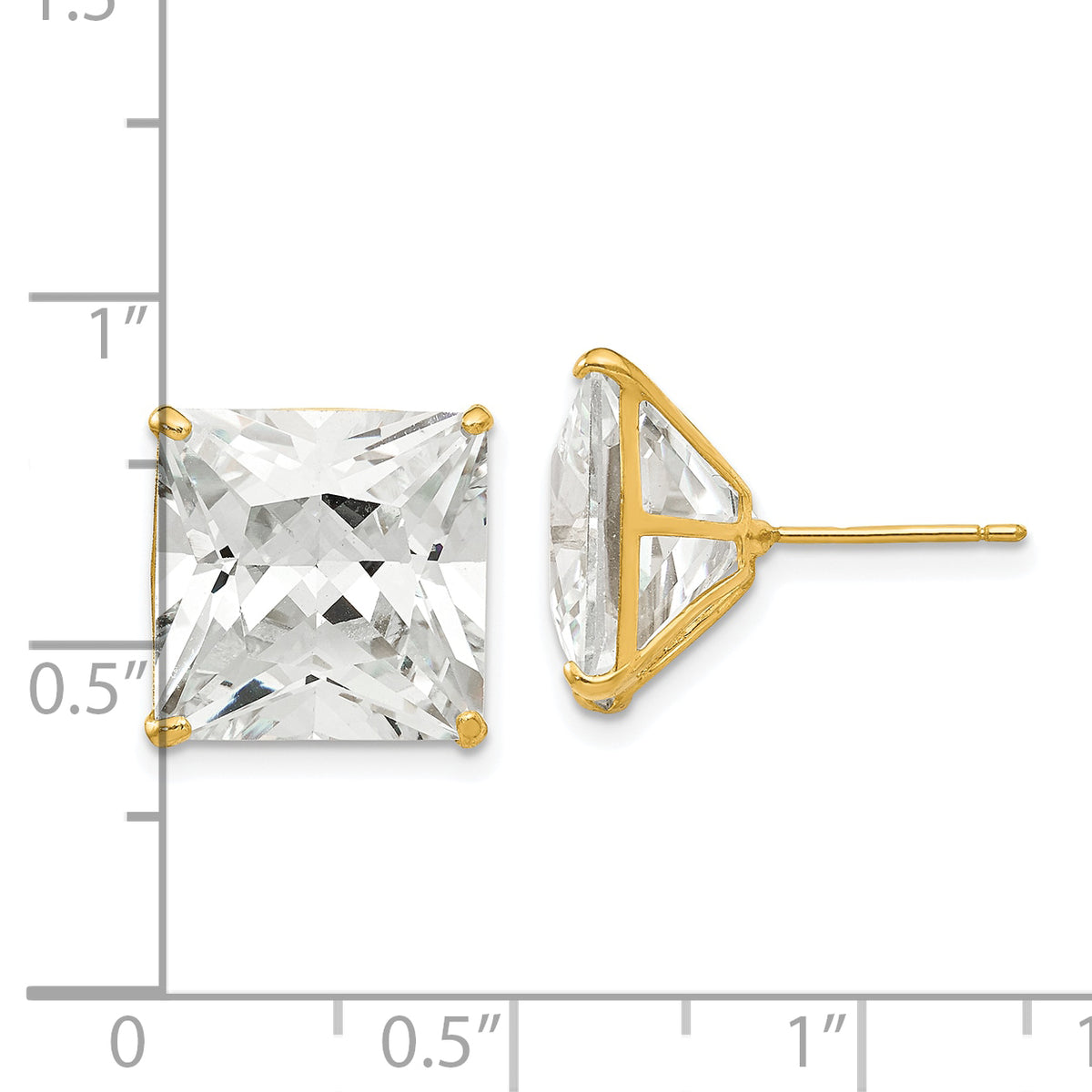 Round CZ Post Earrings - 14k Yellow Gold / Square / 12 mm