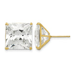 Round CZ Post Earrings - 14k Yellow Gold / Square / 12 mm