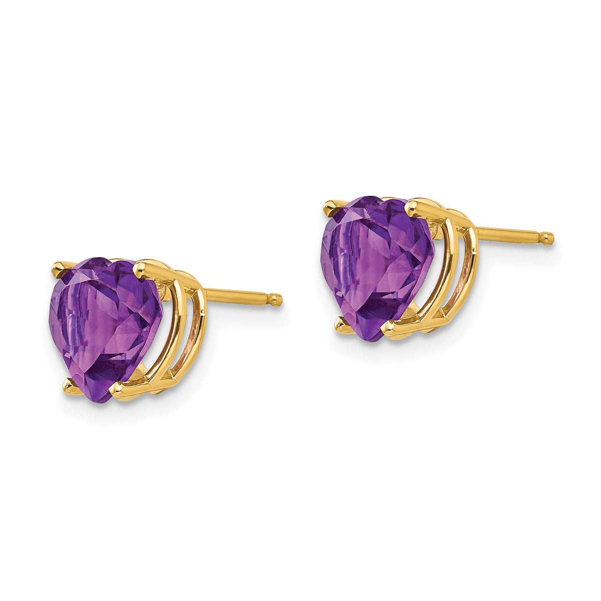 14k Heart Gemstone earring - 14k Yellow Gold / Amethyst / 8 mm