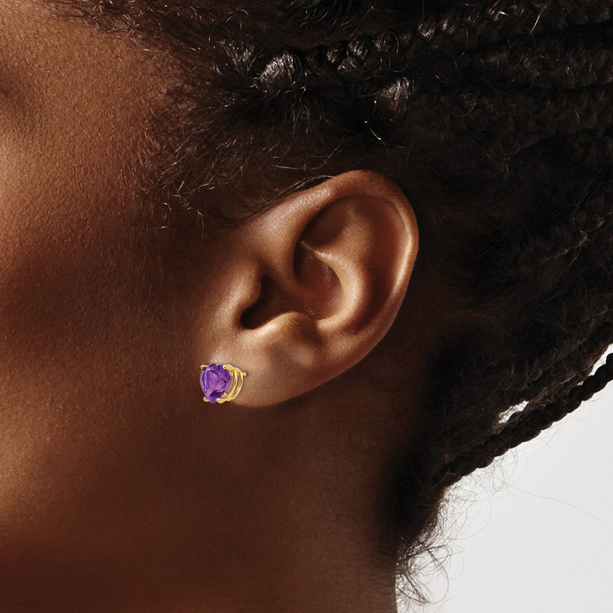 14k Heart Gemstone earring - 14k Yellow Gold / Amethyst / 8 mm