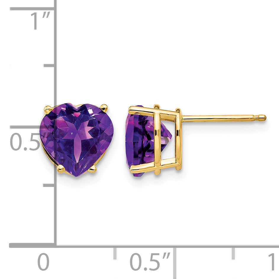14k Heart Gemstone earring - 14k Yellow Gold / Amethyst / 8 mm