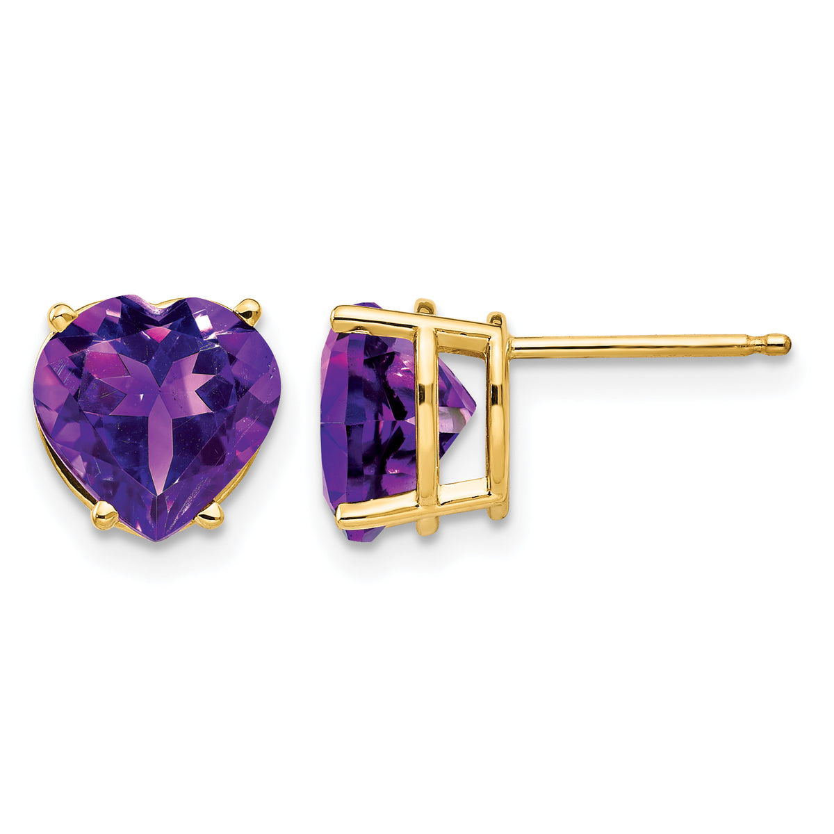 14k Heart Gemstone earring - 14k Yellow Gold / Amethyst / 8 mm