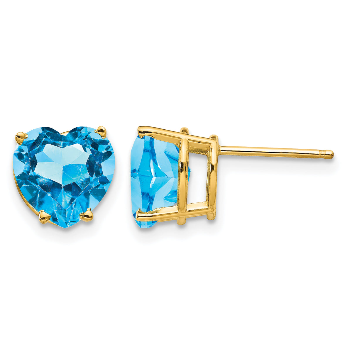 14k Heart Gemstone earring - 14k Yellow Gold / Topaz (Swiss Blue) / 8 mm