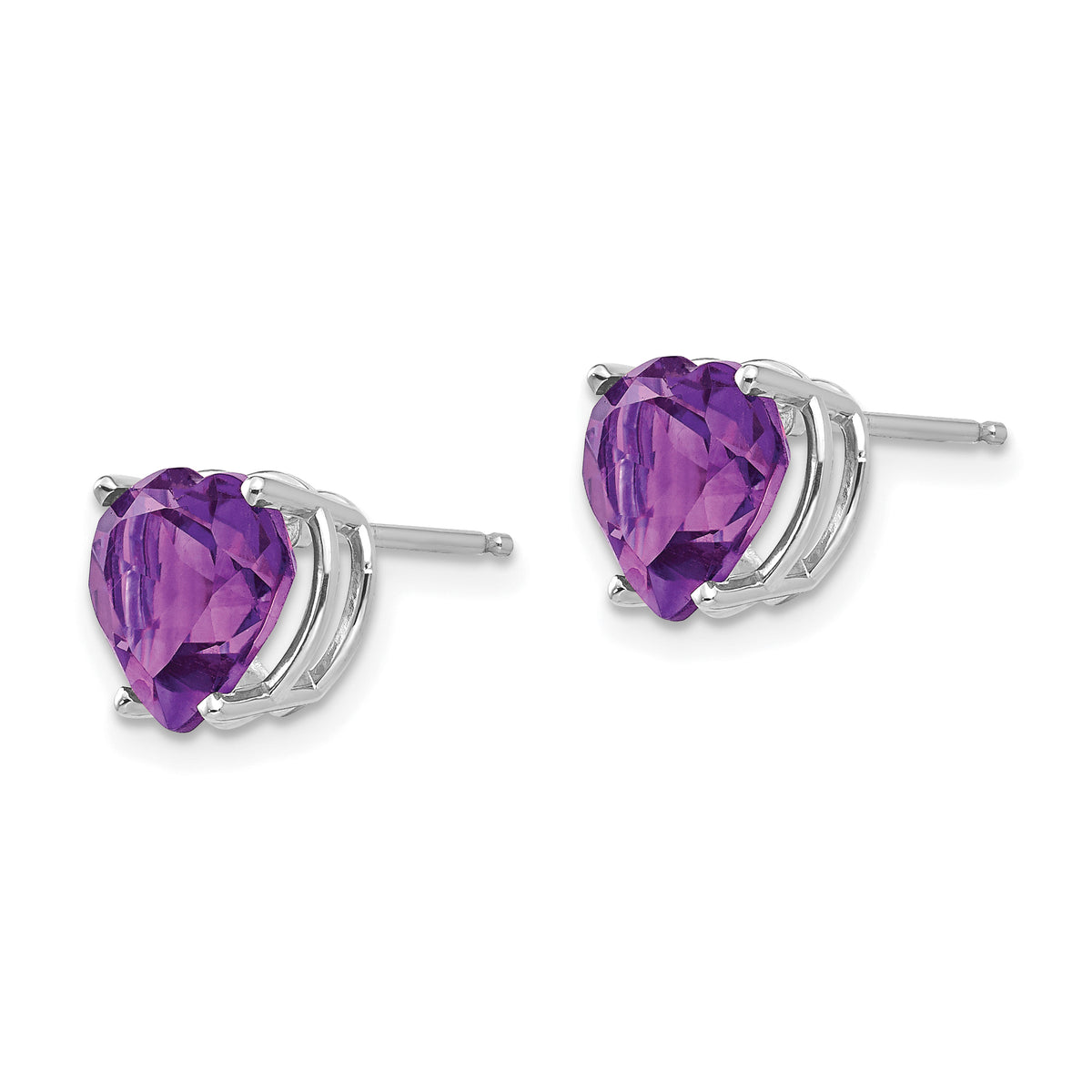 14k Heart Gemstone earring - 14k White Gold / Amethyst / 8 mm