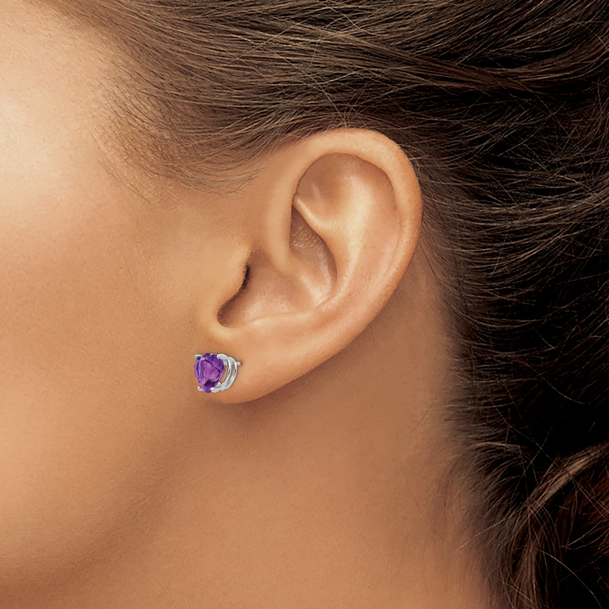 14k Heart Gemstone earring - 14k White Gold / Amethyst / 8 mm