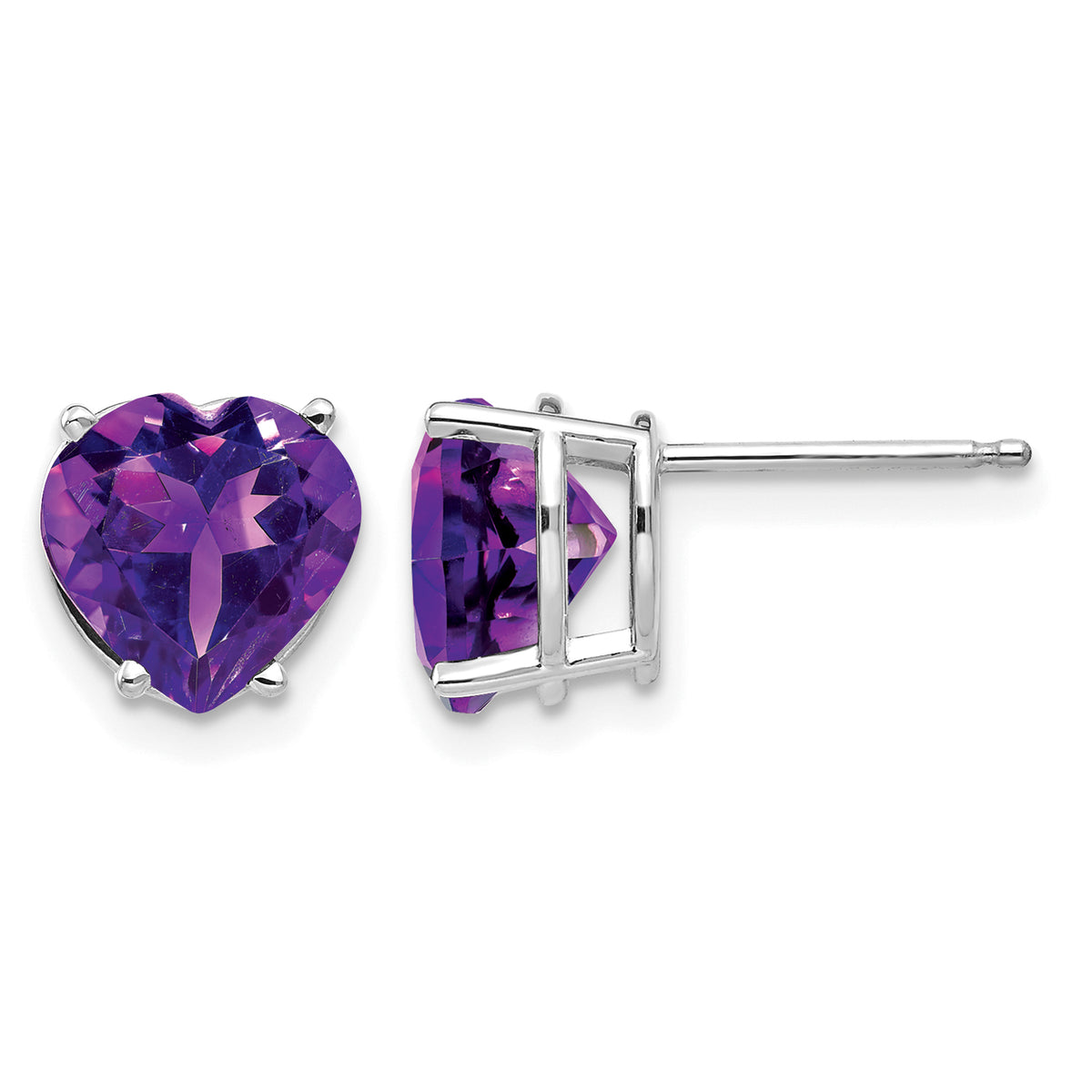 14k Heart Gemstone earring - 14k White Gold / Amethyst / 8 mm
