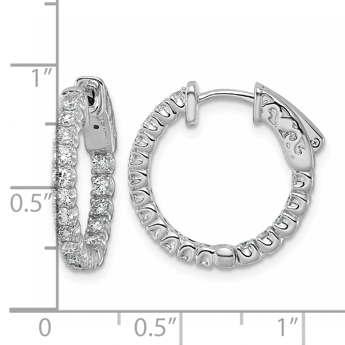 Diamond Hoops with Safety Clasps - 14k White Gold / Diamond / I1 (AA)