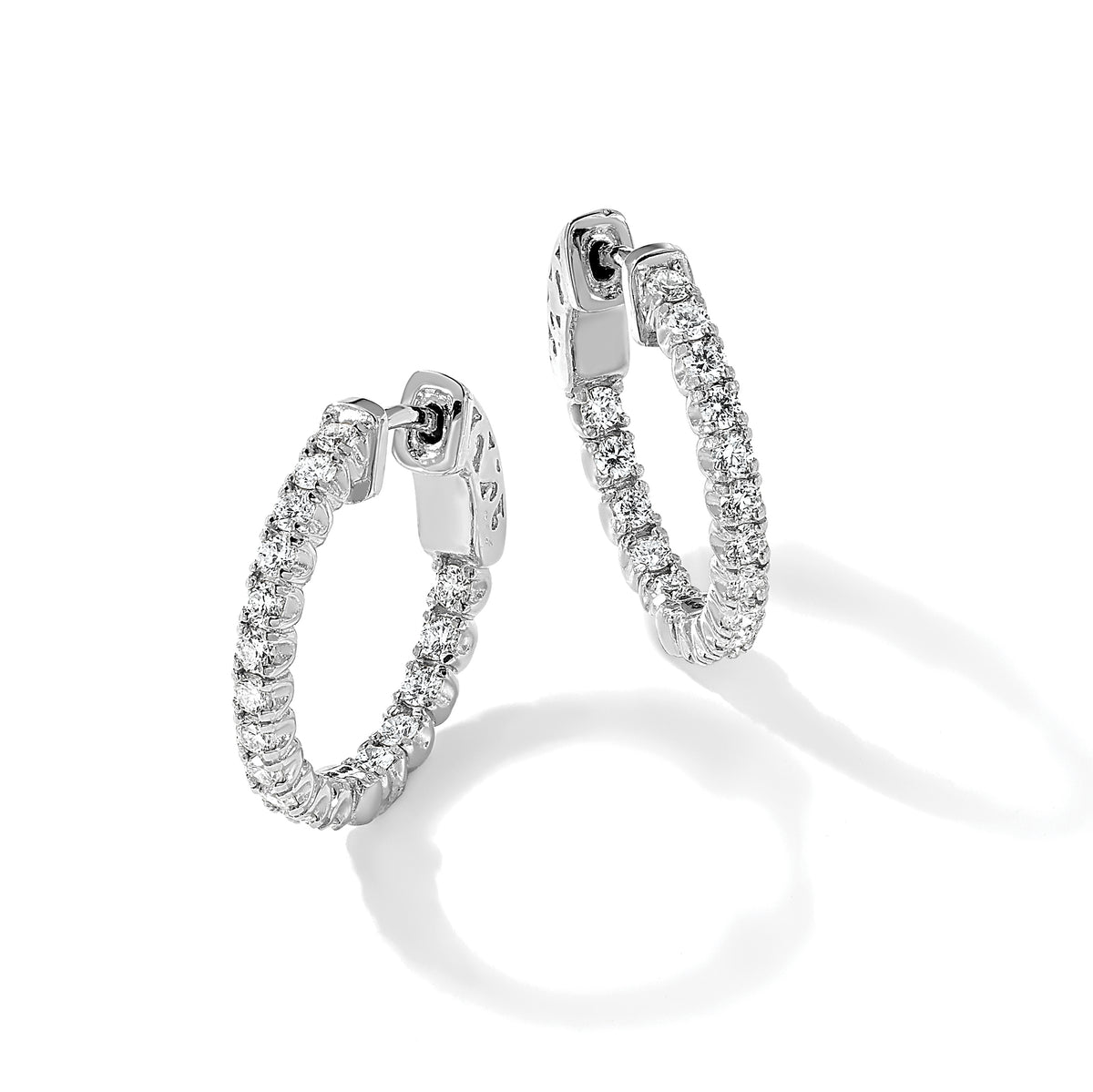 Diamond Hoops with Safety Clasps - 14k White Gold / Diamond / I1 (AA)