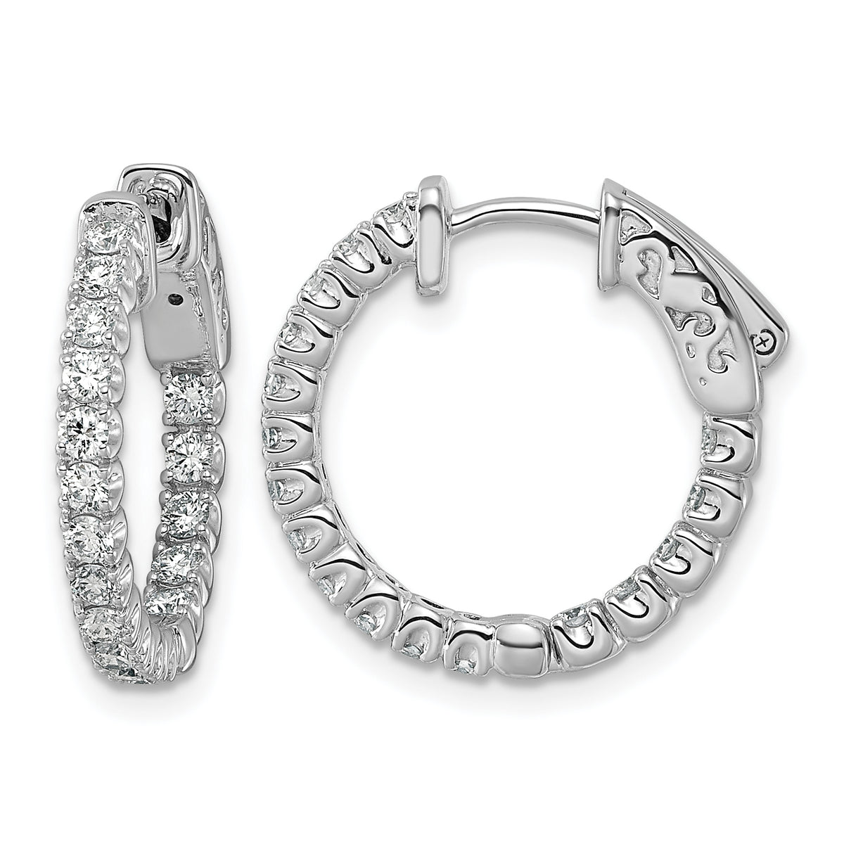 Diamond Hoops with Safety Clasps - 14k White Gold / Diamond, Lab Grown / VS/SI+ G+