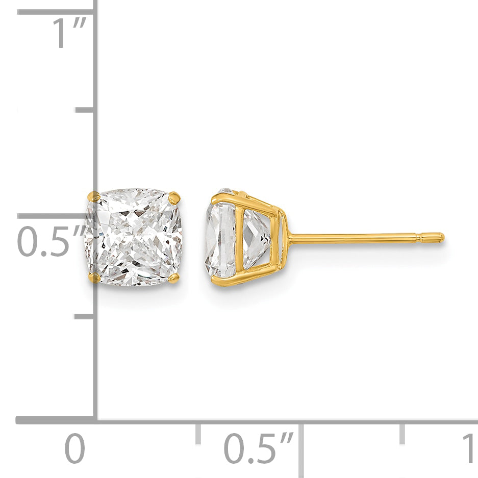 Round CZ Post Earrings - 14k Yellow Gold / Cushion / 6x6 mm