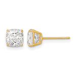 Round CZ Post Earrings - 14k Yellow Gold / Cushion / 6x6 mm