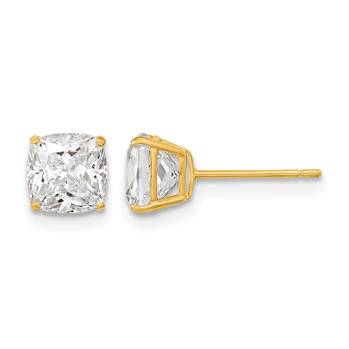 Round CZ Post Earrings - 14k Yellow Gold / Cushion / 6x6 mm