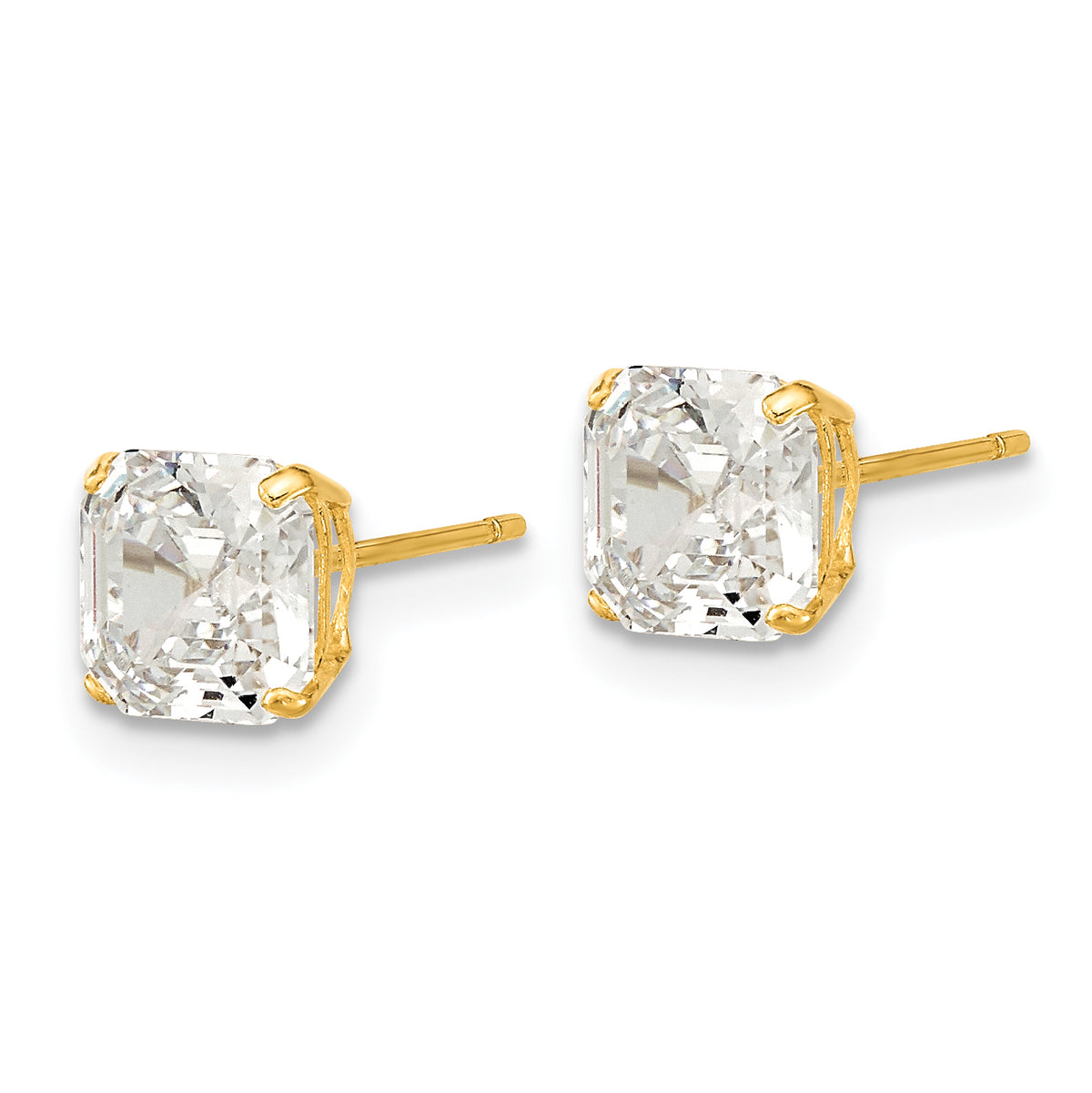 Round CZ Post Earrings - 14k Yellow Gold / Octagon / Emerald / 6x6 mm