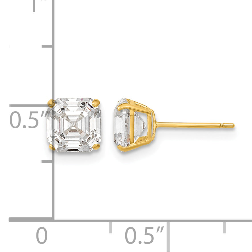 Round CZ Post Earrings - 14k Yellow Gold / Octagon / Emerald / 6x6 mm