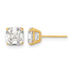 Round CZ Post Earrings - 14k Yellow Gold / Octagon / Emerald / 6x6 mm