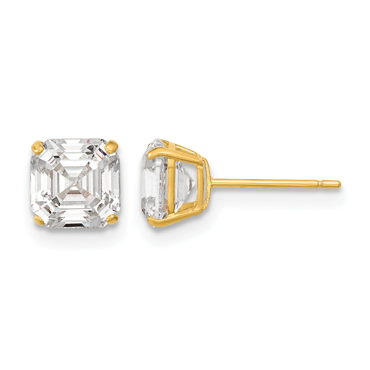 Round CZ Post Earrings - 14k Yellow Gold / Octagon / Emerald / 6x6 mm