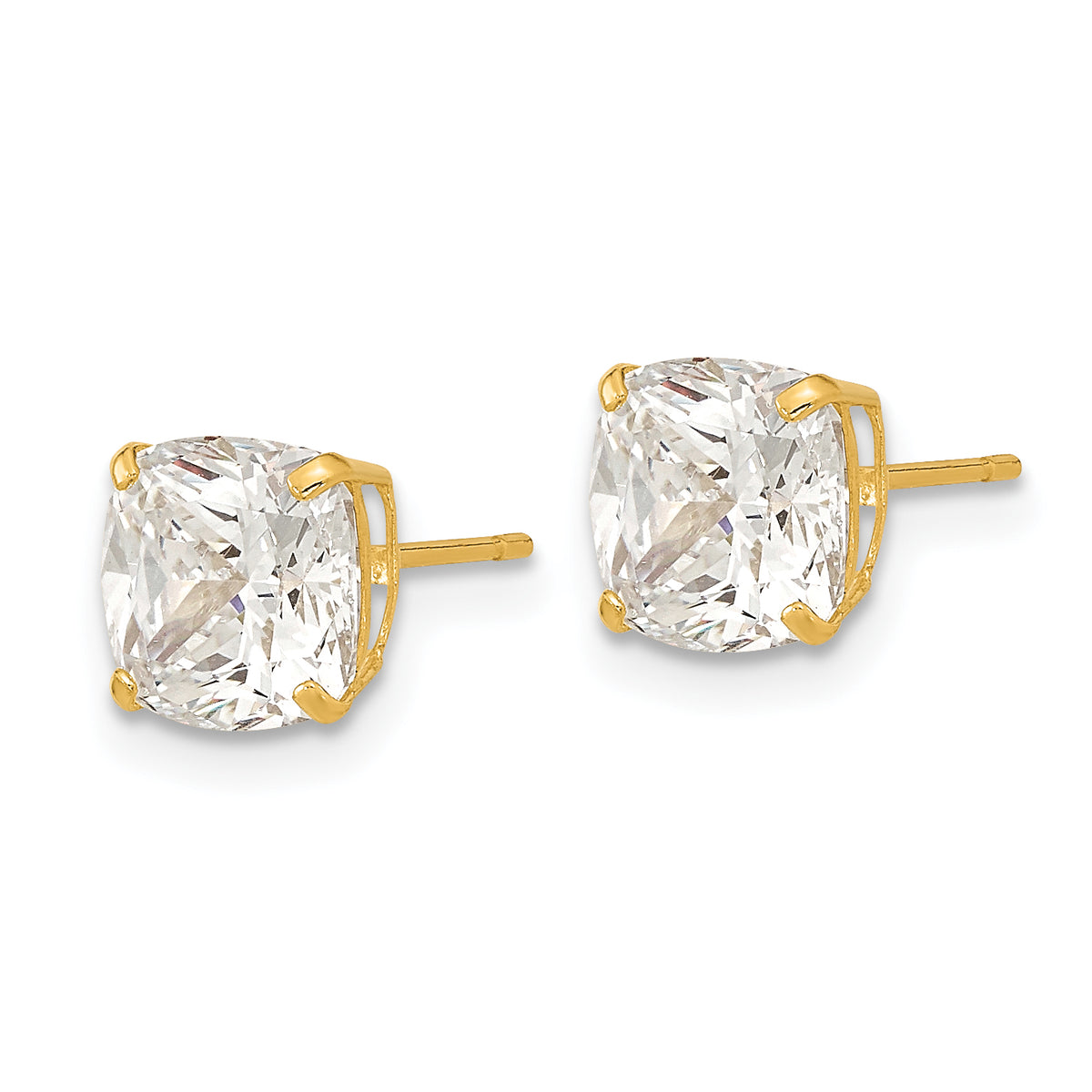 Round CZ Post Earrings - 14k Yellow Gold / Cushion / 7x7 mm