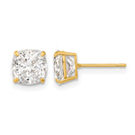 Round CZ Post Earrings - 14k Yellow Gold / Cushion / 7x7 mm
