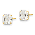 Round CZ Post Earrings - 14k Yellow Gold / Octagon / Emerald / 7x7 mm