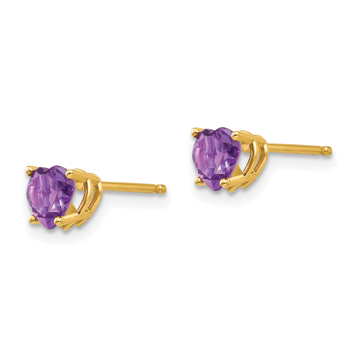 14k Heart Gemstone earring - 14k Yellow Gold / Amethyst / 5 mm