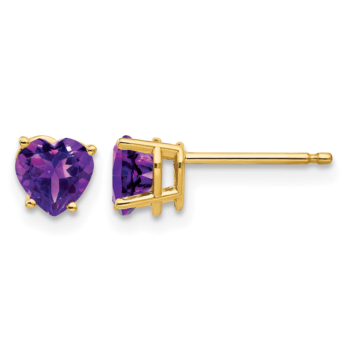 14k Heart Gemstone earring - 14k Yellow Gold / Amethyst / 5 mm
