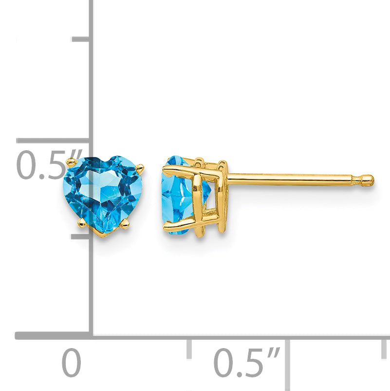 14k Heart Gemstone earring - 14k Yellow Gold / Topaz (Swiss Blue) / 5 mm