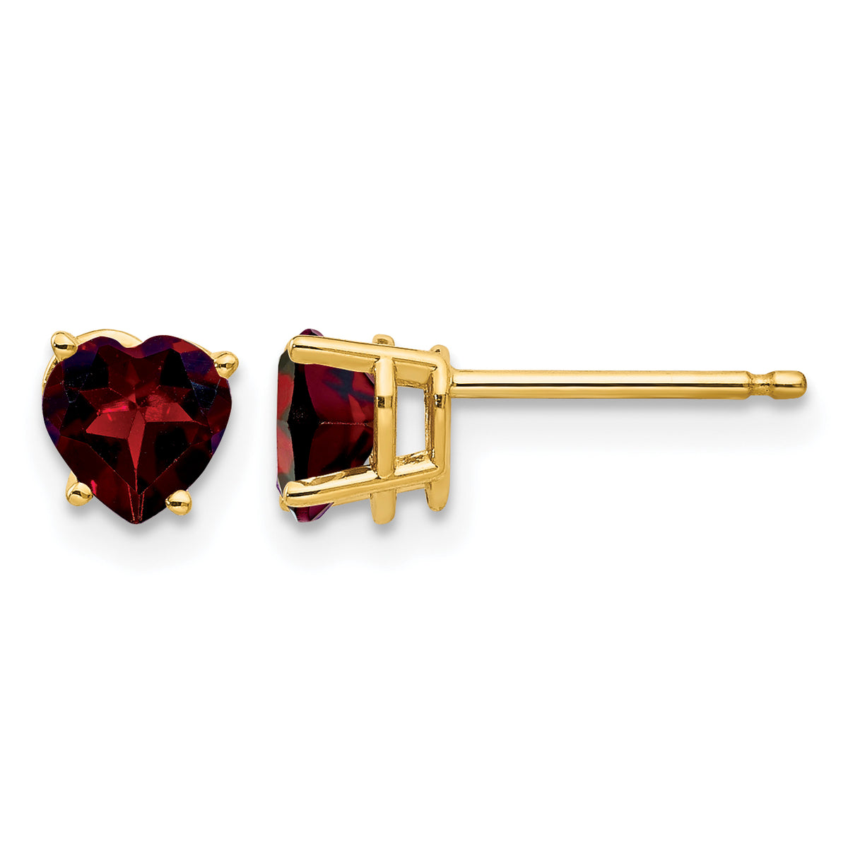 14k Heart Gemstone earring - 14k Yellow Gold / Garnet / 5 mm