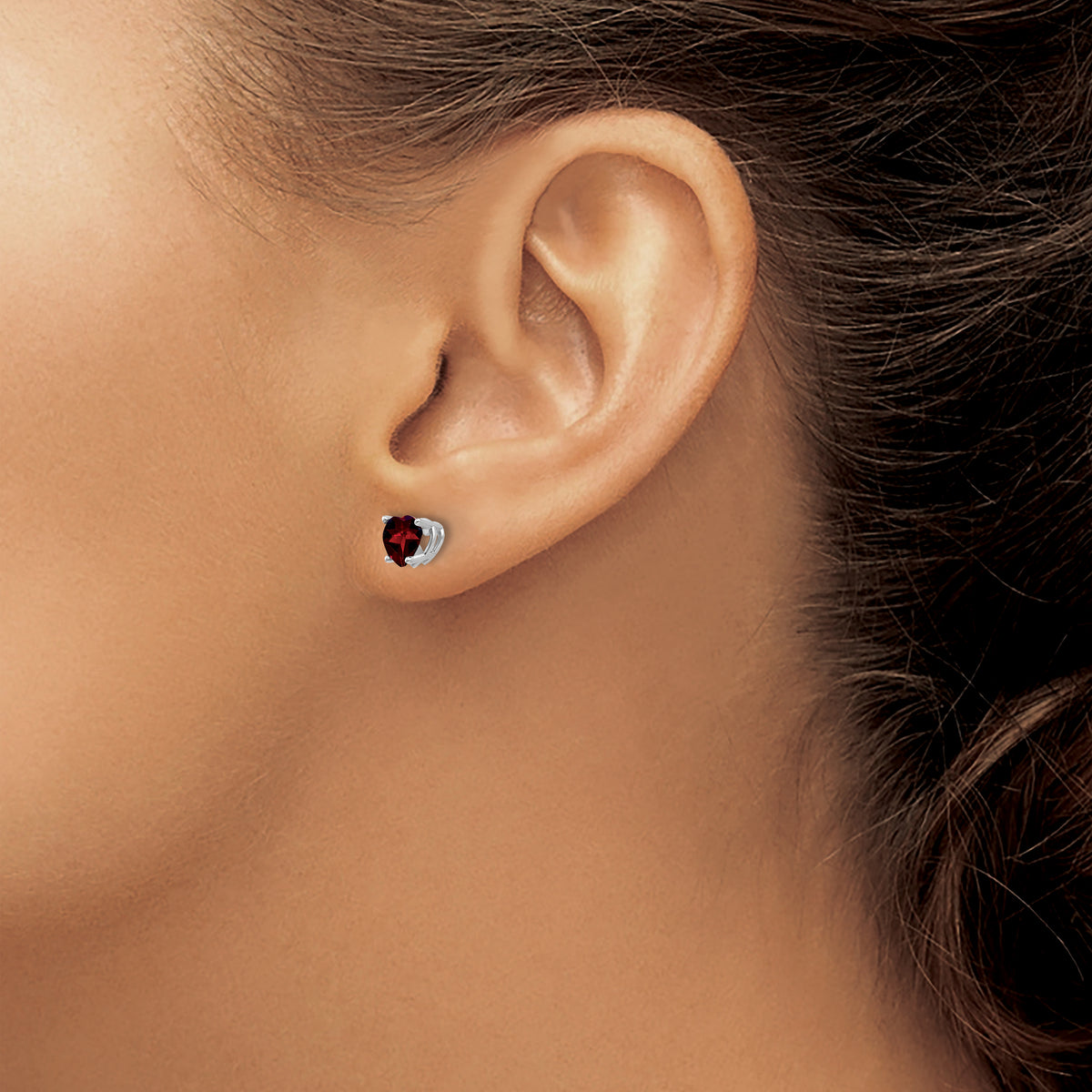14k Heart Gemstone earring - 14k White Gold / Garnet / 5 mm