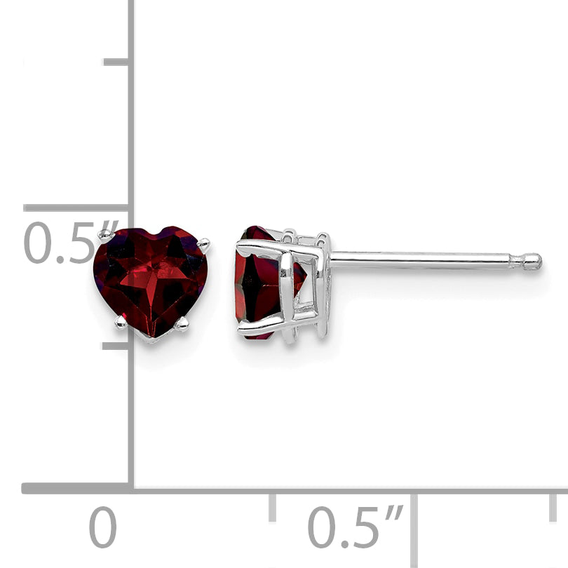 14k Heart Gemstone earring - 14k White Gold / Garnet / 5 mm