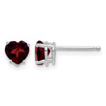 14k Heart Gemstone earring - 14k White Gold / Garnet / 5 mm