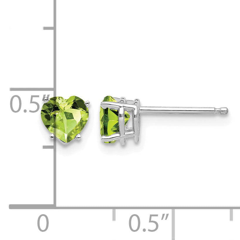 14k Heart Gemstone earring - 14k White Gold / Peridot / 5 mm
