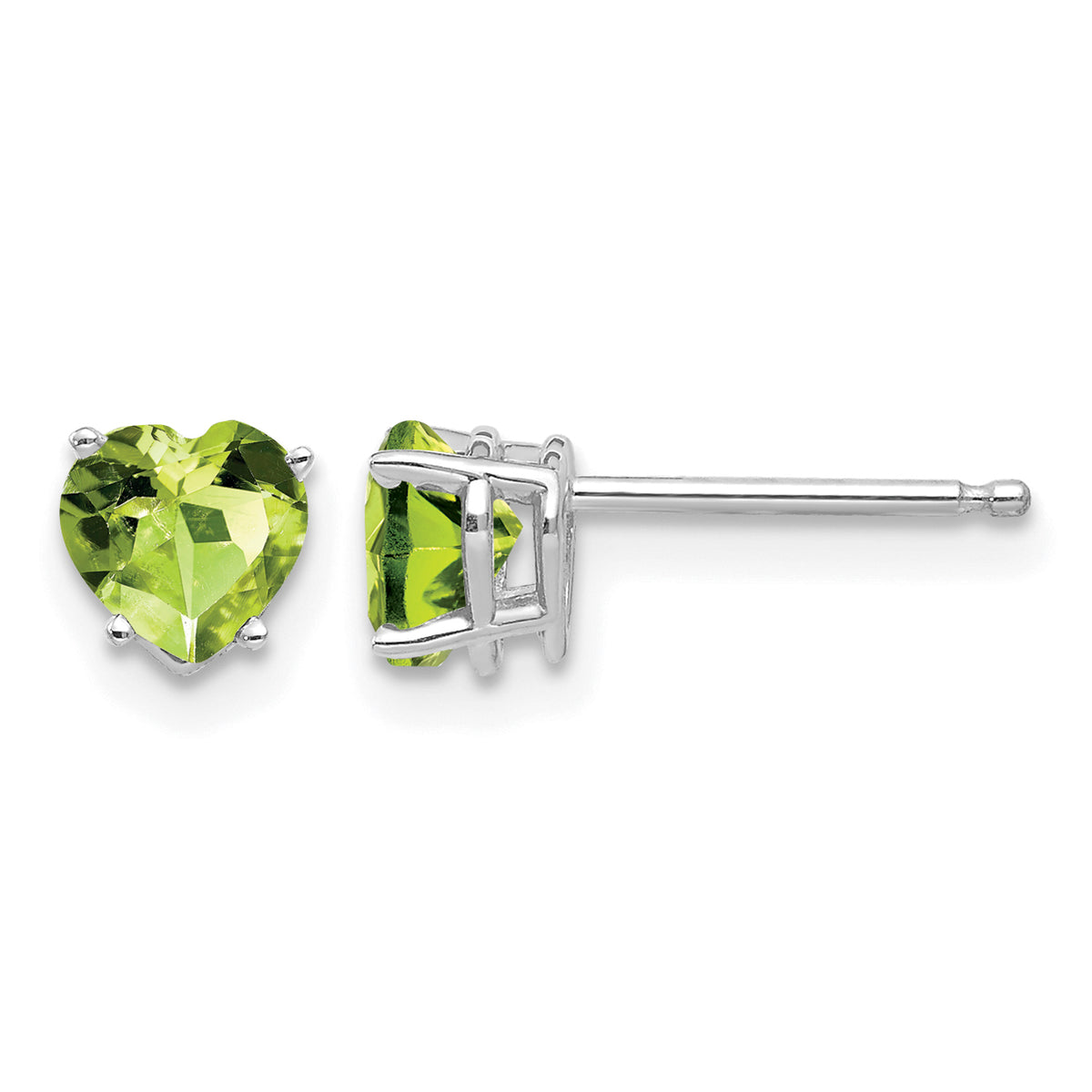 14k Heart Gemstone earring - 14k White Gold / Peridot / 5 mm