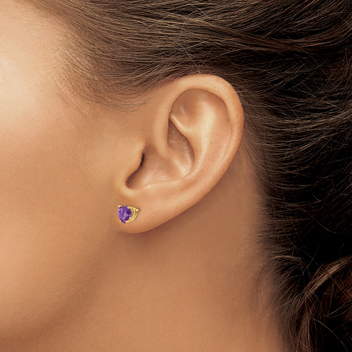 14k Heart Gemstone earring - 14k Yellow Gold / Amethyst / 6 mm