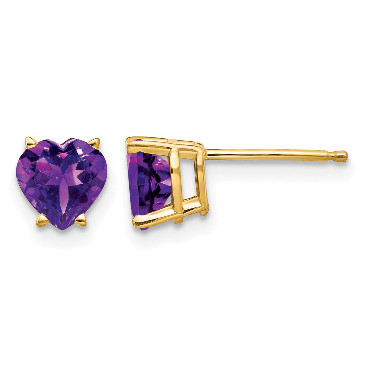 14k Heart Gemstone earring - 14k Yellow Gold / Amethyst / 6 mm