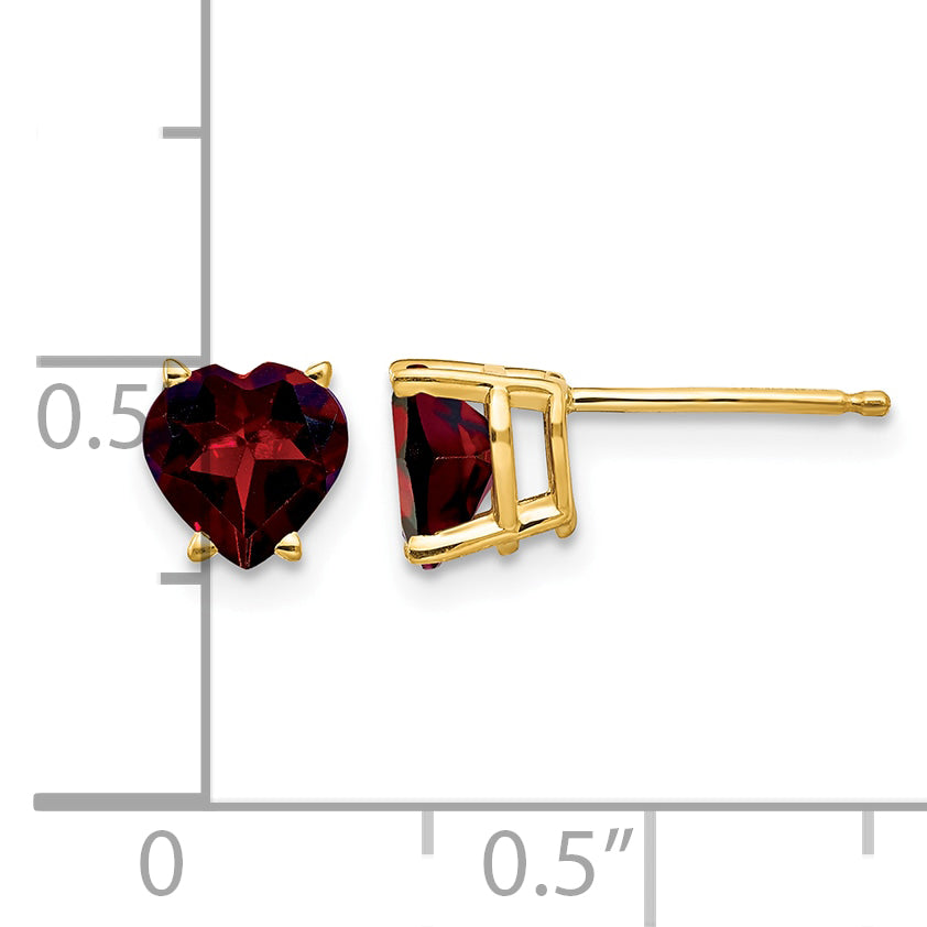 14k Heart Gemstone earring - 14k Yellow Gold / Garnet / 6 mm