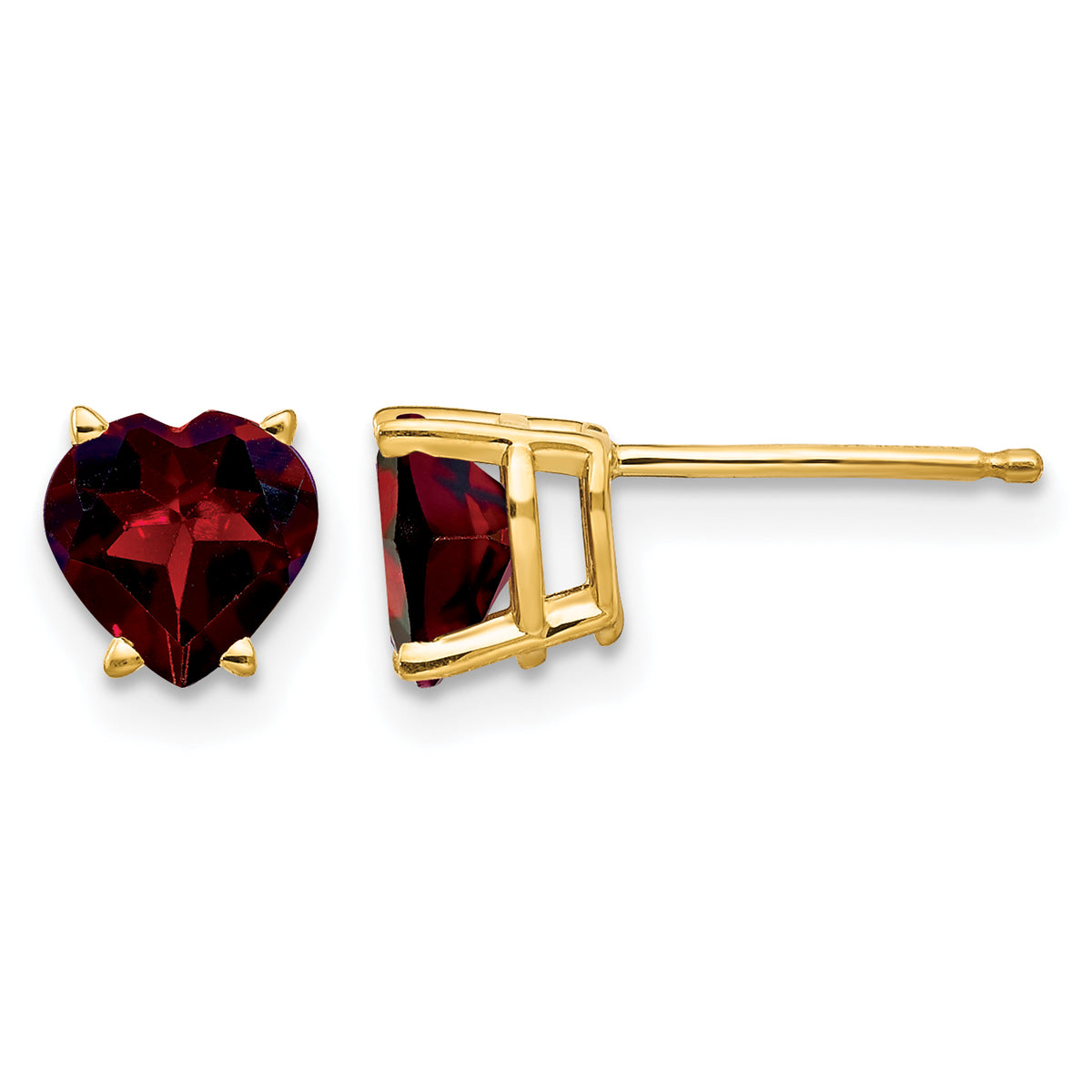 14k Heart Gemstone earring - 14k Yellow Gold / Garnet / 6 mm
