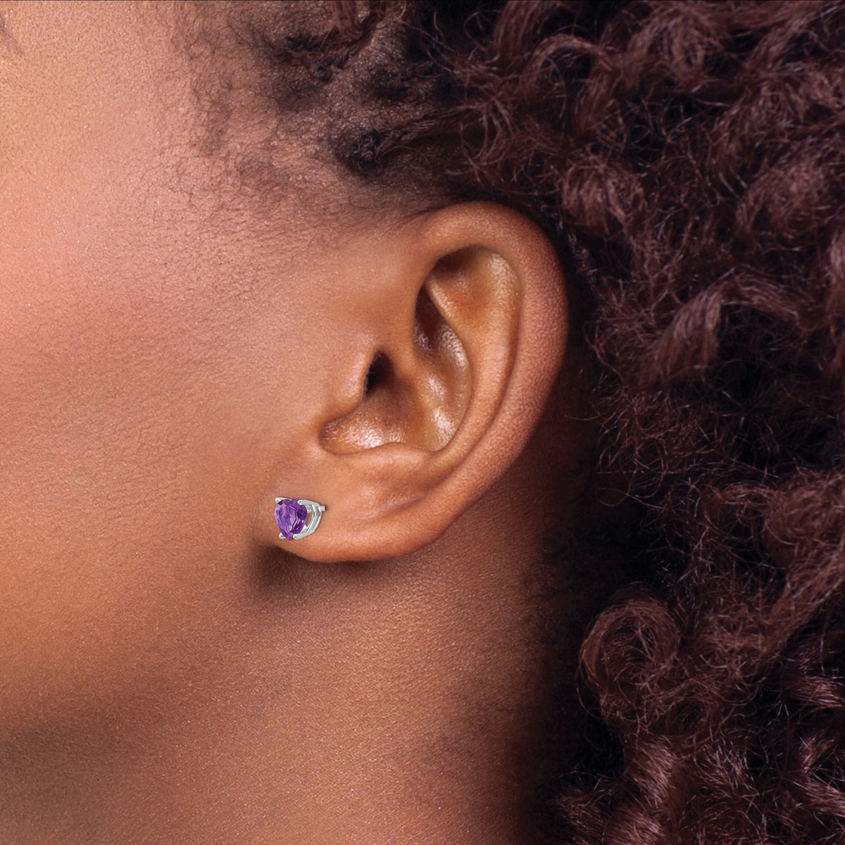 14k Heart Gemstone earring - 14k White Gold / Amethyst / 6 mm
