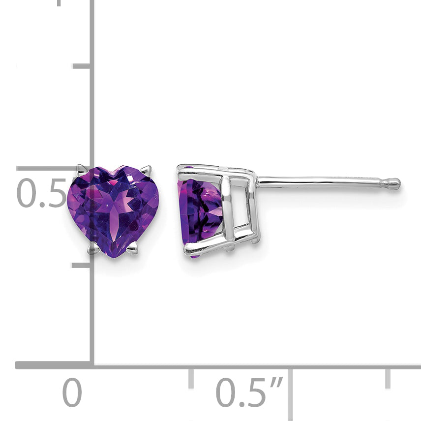 14k Heart Gemstone earring - 14k White Gold / Amethyst / 6 mm