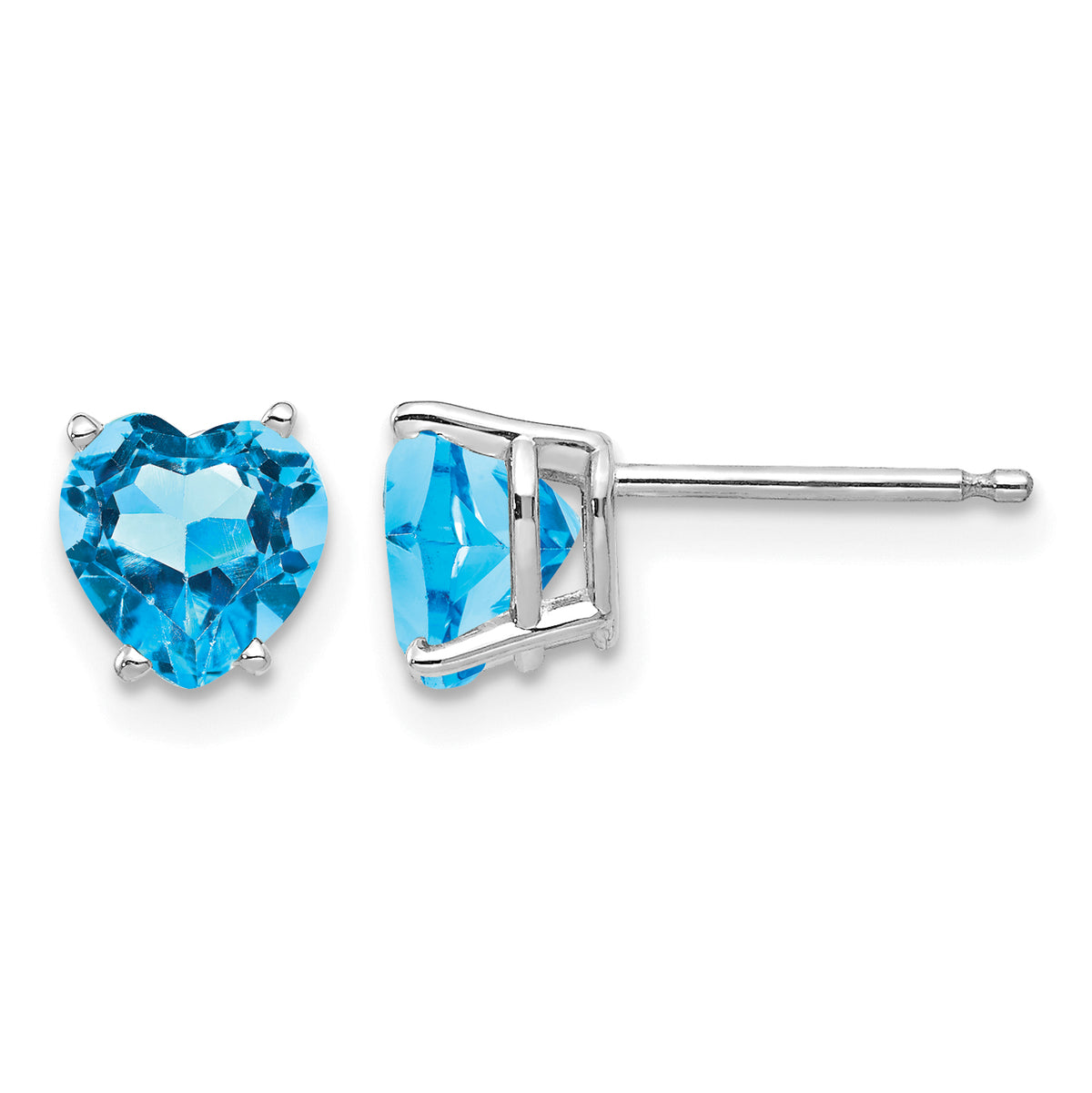 14k Heart Gemstone earring - 14k White Gold / Topaz (Swiss Blue) / 6 mm