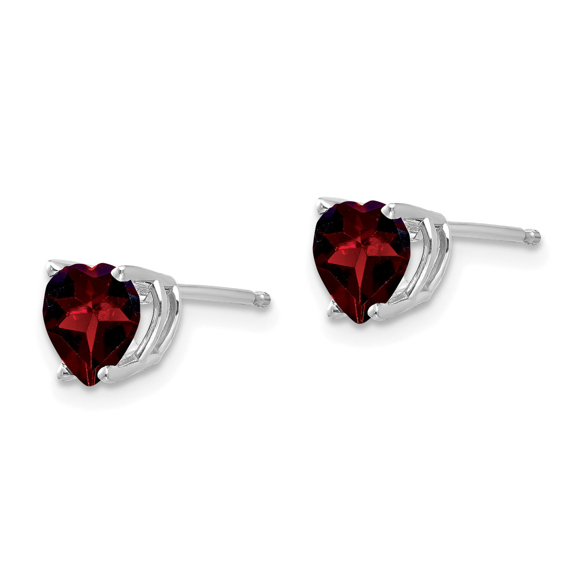 14k Heart Gemstone earring - 14k White Gold / Garnet / 6 mm